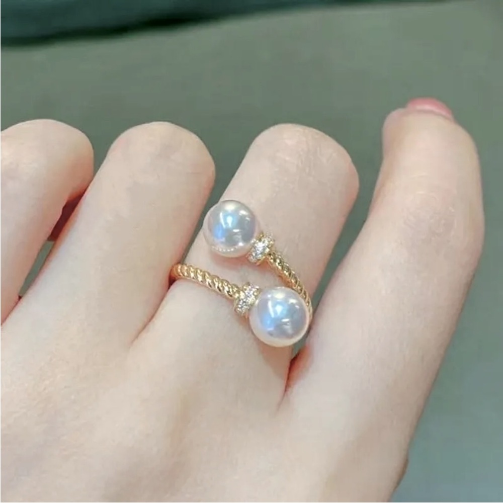 New 18k Yellow Gold Over Silver Cultured Pearl Open Ring - Picture 5 of 7